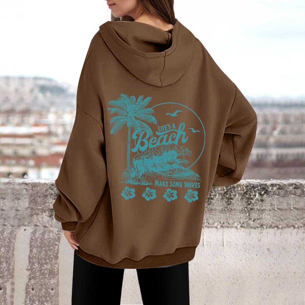 Женская толстовка с капюшоном и круглым вырезом с длинным рукавом и принтом от A BEACH MAKE SOME WAVES