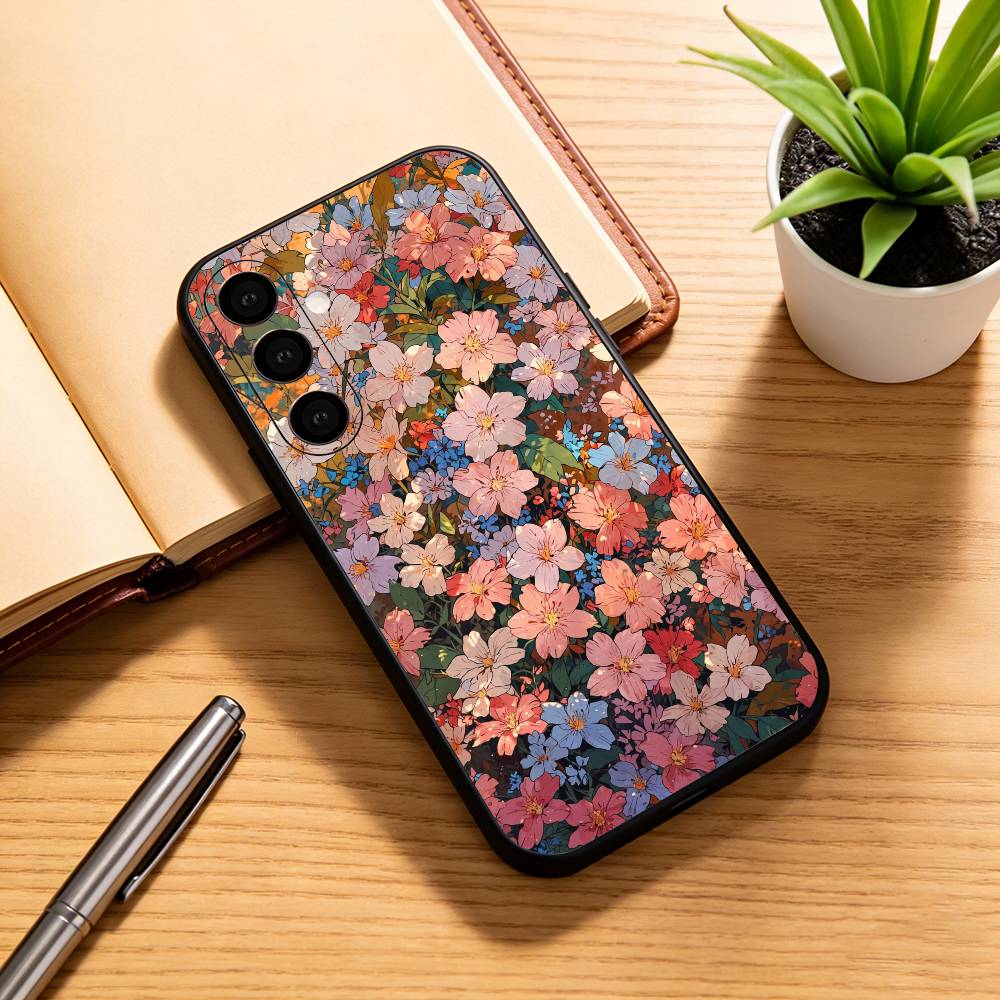 Чехол для телефона F-flowers для Samsung Galaxy A73, A72, A71, A70, A53, A52, A51, Других Мягкая Черная Крышка