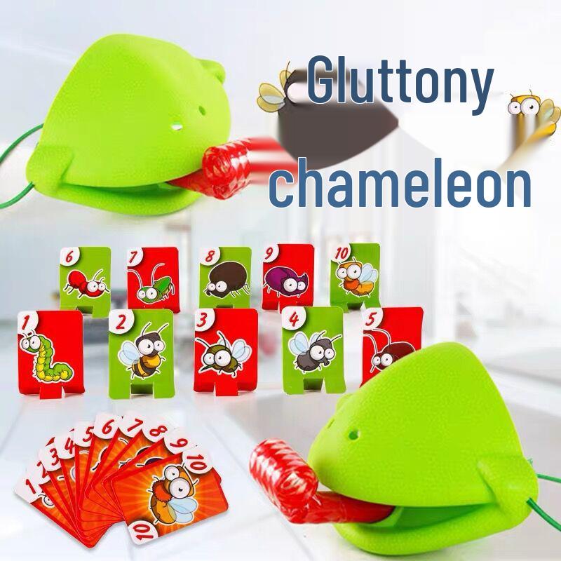 Frog Tongue Tabletop Game: Blow-up Chameleon Lizard Mask for Parent-Child Play