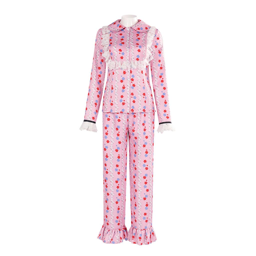 The Exorcist Regan Cosplay Costume, Pink & Green Pajamas Halloween Character Outfit