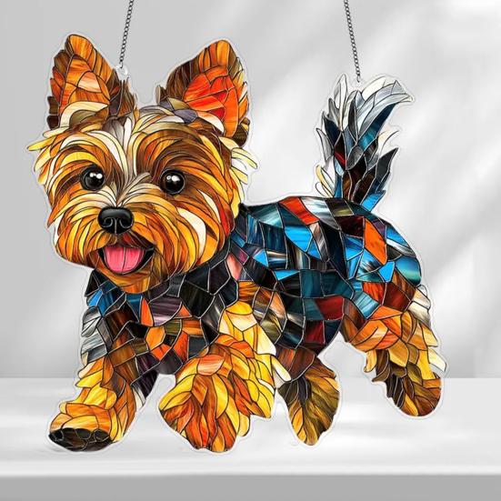 Собака ловец солнца окрашенный акриловый рождественский орнамент красочный щенок ловец солнца подвесное украшение для окна балкона сад