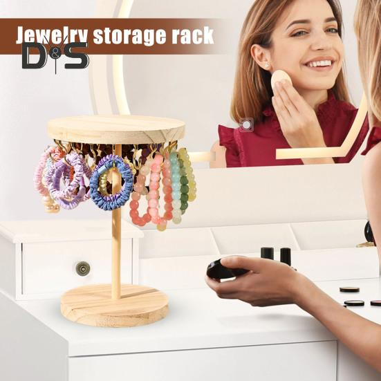 Standing Necklace Holder Jewelry Organizer with Hooks Wooden Base Headband Organizer Display Stand for Girls Necklaces Bracelets