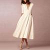 Women's Fashion  Banquet  Mid-sleeve Mid-length Skirt Sexy V-neck Dress