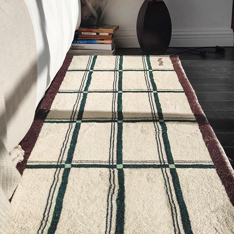 Retro Striped Cream Style Bathroom Mat Faux Cashmere Soft Shower Rug Non-Slip Solid Color Toilet Foot Pad Floor Carpet