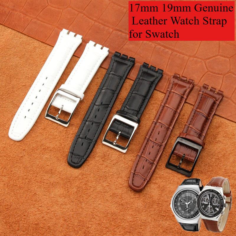17mm 19mm Genuine Leather Watch Strap for Swatch YCS YAS YGS Wrist Band Pin Buckle Bracelet Men Sport Waterproof Watch Band