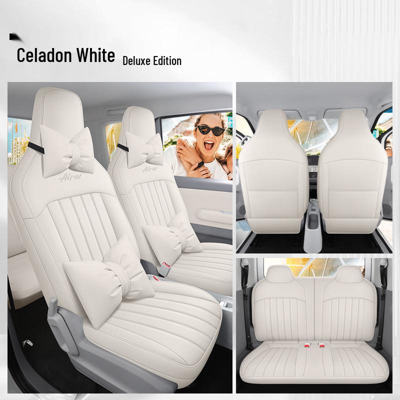 Custom-Fit Leather Car Seat Cushion for Wuling Qingkong - Cute Cartoon Design, Full Coverage for Four-Seat Models