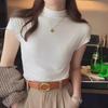 2025 Женская облегающая повседневная футболка с коротким рукавом и высоким воротником