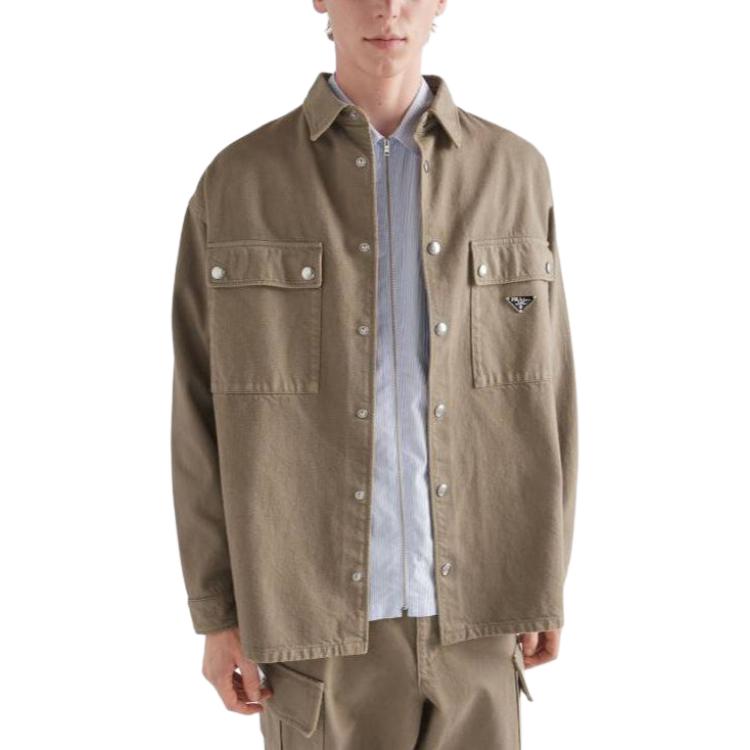 PRADA Shirts Men's Khaki Pointed Collar Moderate Other GEC088-13B3-F0572-S-232