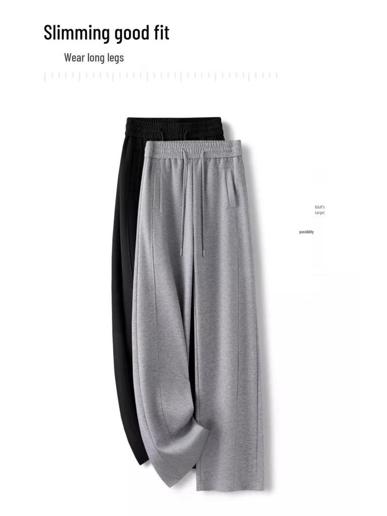 Элегантные серые брюки с высокой посадкой и широкими штанинами для женщин - Коллекция Осень 2025, Свободный крой, Повседневный дизайн с прямыми штанинами длиной до пола