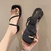 2025 Summer New Outerwear Slip-on Slippers Women's Fashion and Versatile Retro Thick Heels and Thin Straps Roman Mid-heel Sandals for Women