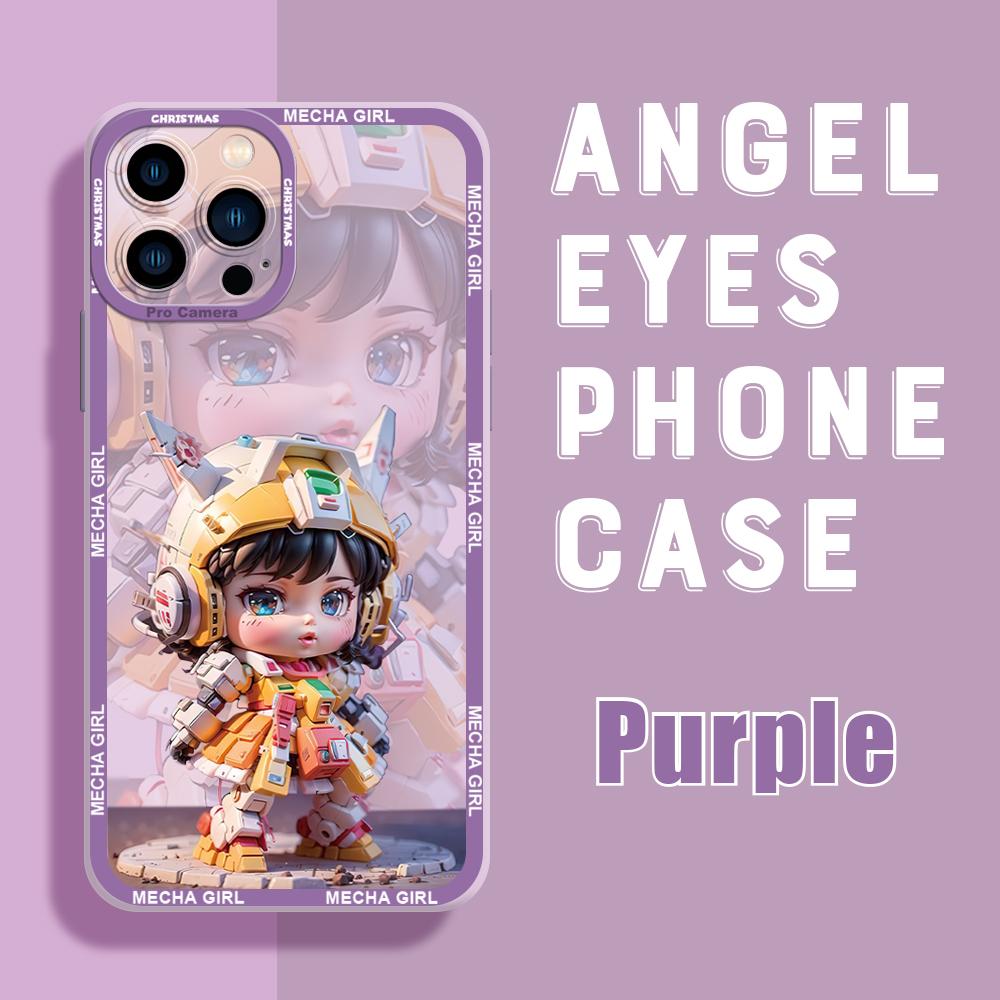 Cute Cartoon Girl Square Frame Phone Case for iPhone 13 Pro 12 Mini 11 6 6s 7 8 Plus Samusng Vivo Soft TPU Shockproof Cellphone Back Cover Cases