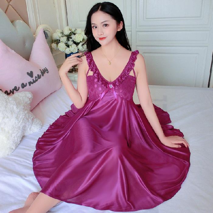 Женская ночная рубашка Ice Silk с V-образным вырезом - сексуальная летняя пижама