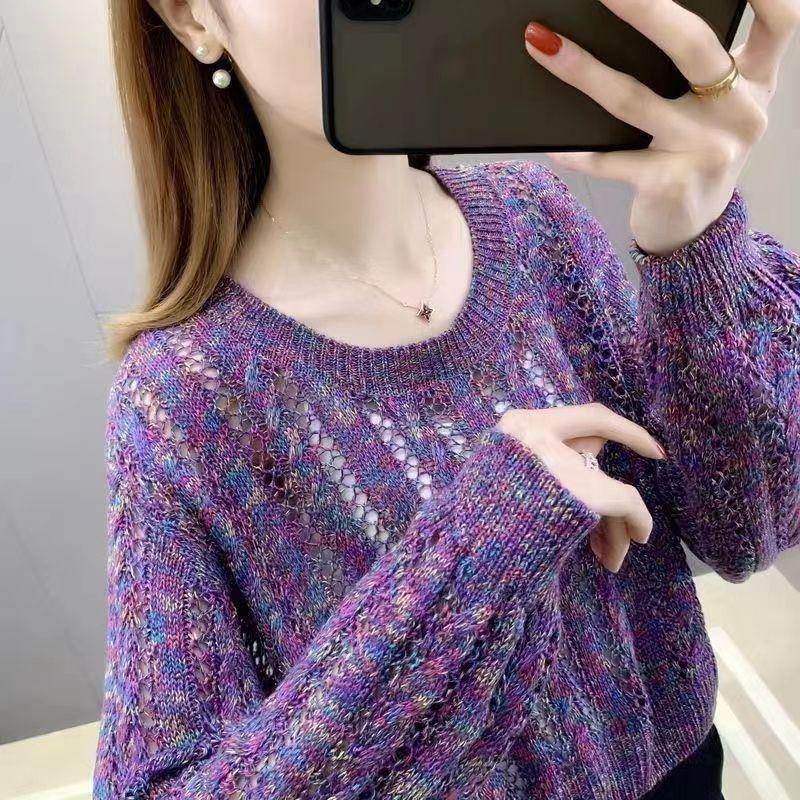 Женский короткий и свободный вязаный свитер с высокой талией и вырезом, базовый свитер