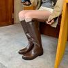 Женские кожаные ботинки на среднем каблуке большого размера осенне-зимние, женские ботинки из коровьей кожи с большим обхватом голенища, рыцарские ботинки, новая резиновая подошва, высокие ботинки w