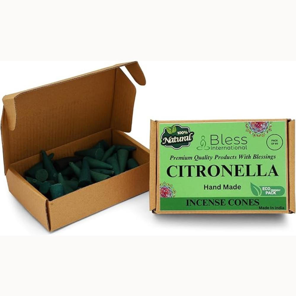 BLESS INTERNATIONAL Citronella 100%-натуральные-благовония-конусы ручной работы-обработанные вручную-органические-без-химии-для-очищения-релаксации-позитивности