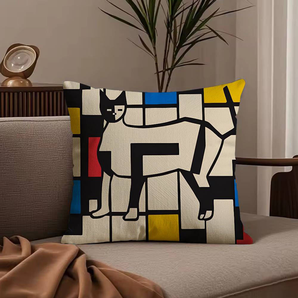 Abstract B-Bauhaus Geometry Pillow Case Anti-dustmite Pillowcase Invisible zipper silky short plush Sofa cushion cover