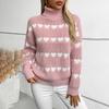 Vintage Heart Print Loose Knitwear Cardigan Stand Collar Sweater Long Sleeve Top for Autumn Winter