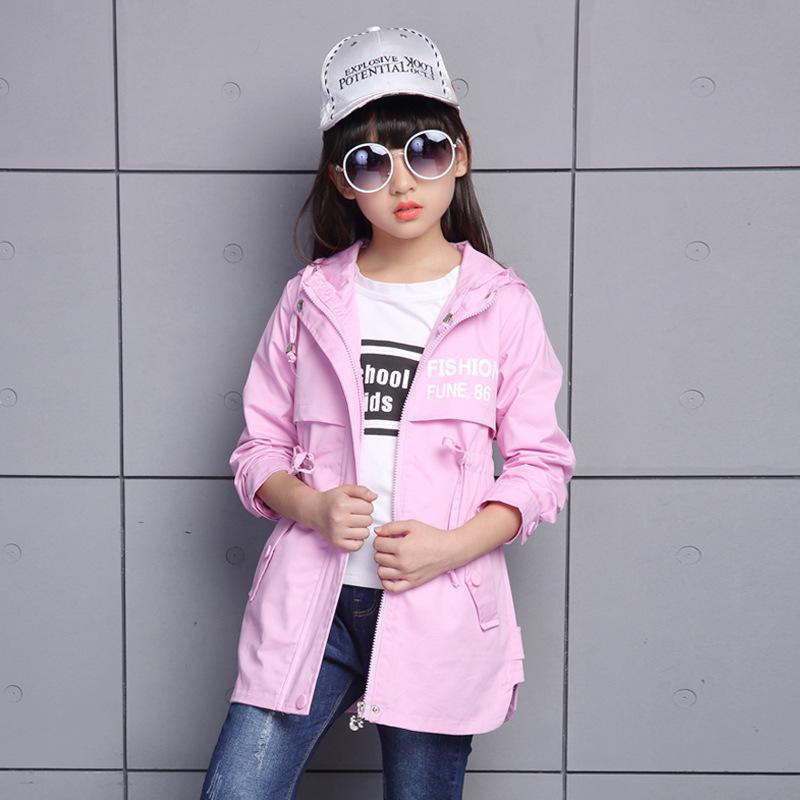 Girls Spring and Autumn Letter Waist Windbreaker Jacket