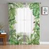 Тюлевые прозрачные оконные шторы с тропическими зелеными листьями для гостиной, спальни, современные шифоновые вуали, тканевые шторы