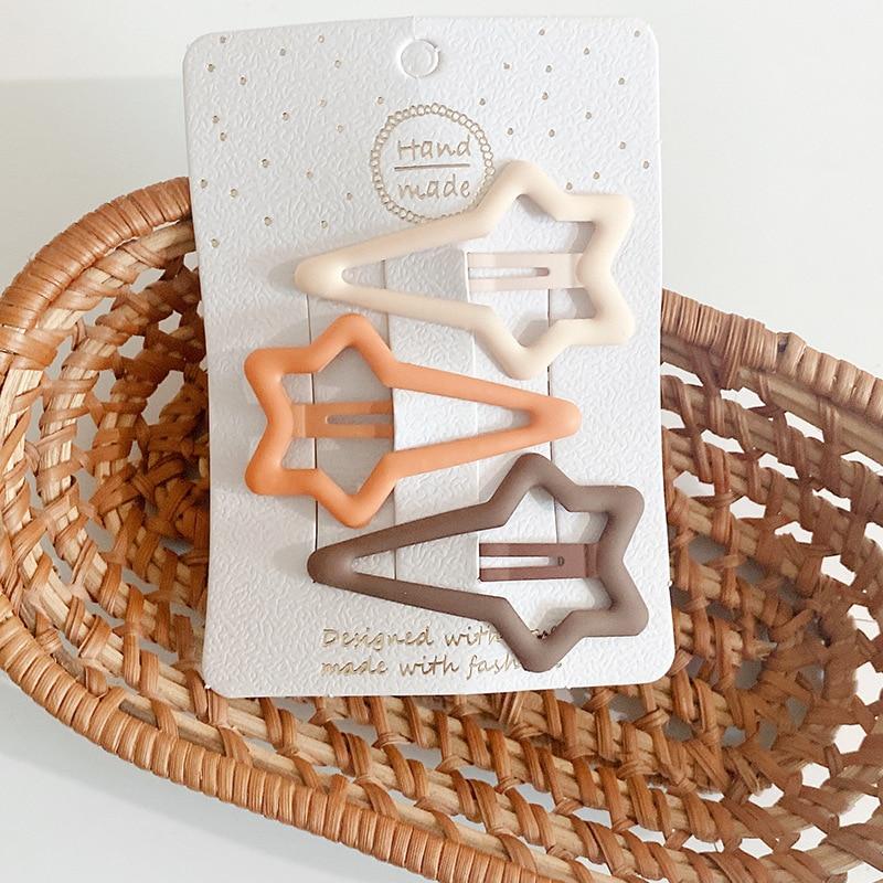 3 шт., матовые заколки для девочек, овальные, треугольные и квадратные заколки для волос со звездами для детей, заколки для волос, заколки для волос Click Clack