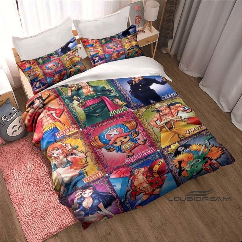 Monkey D. Luffy Cartoon ONE PIECE Bedding Set, Duvet Cover and Pillowcase 3-Piece Set, Holiday Gift for Children and Adults