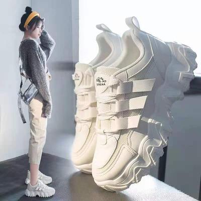 Обувь для папы, женская осенняя новая резиновая мягкая подошва из искусственной кожи с волнистой подошвой, однотонная повседневная женская спортивная обувь, смешанная партия