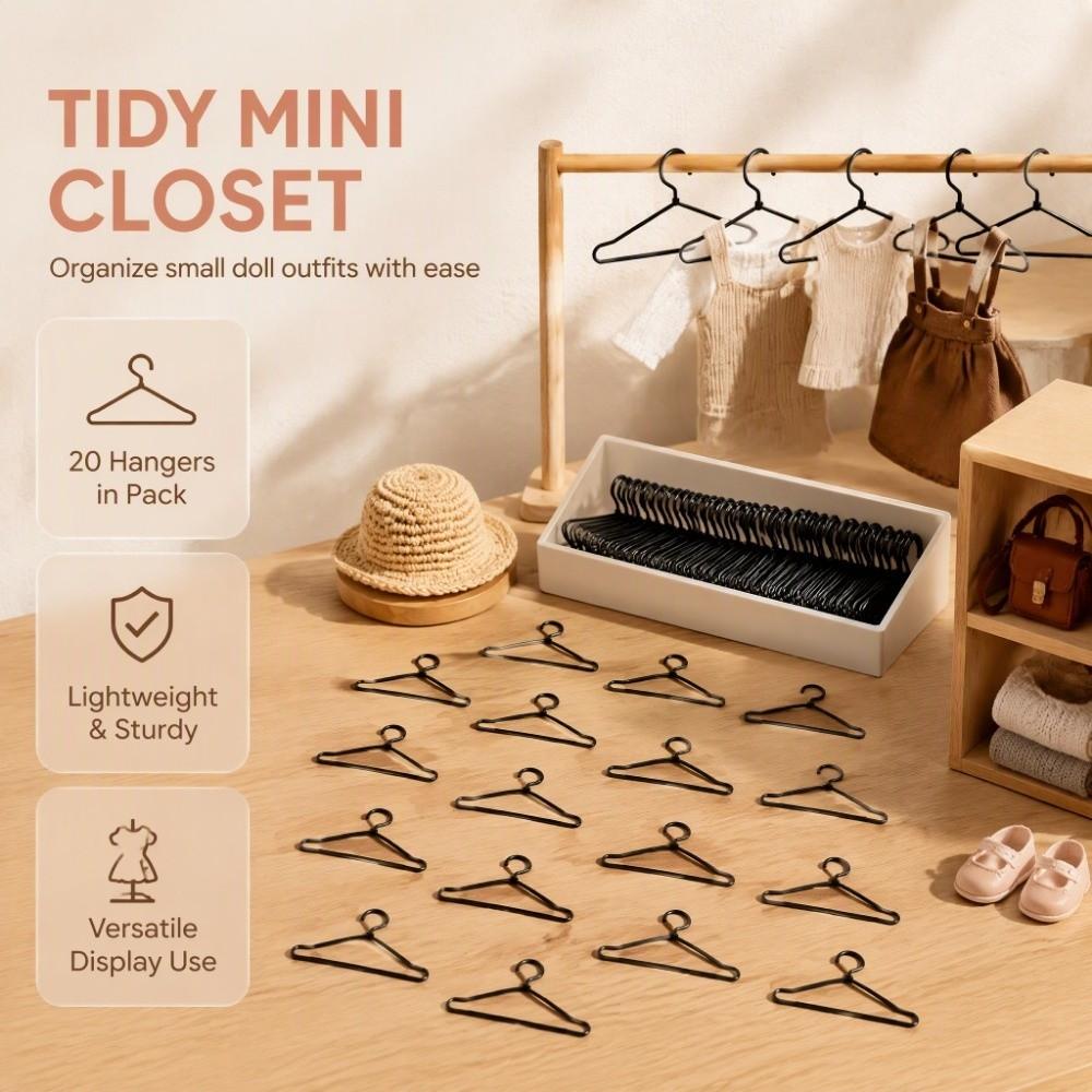 20pcs 65mm Size Miniature Wire Hangers Wire Material Doll Dress Hangers For Doll Closet