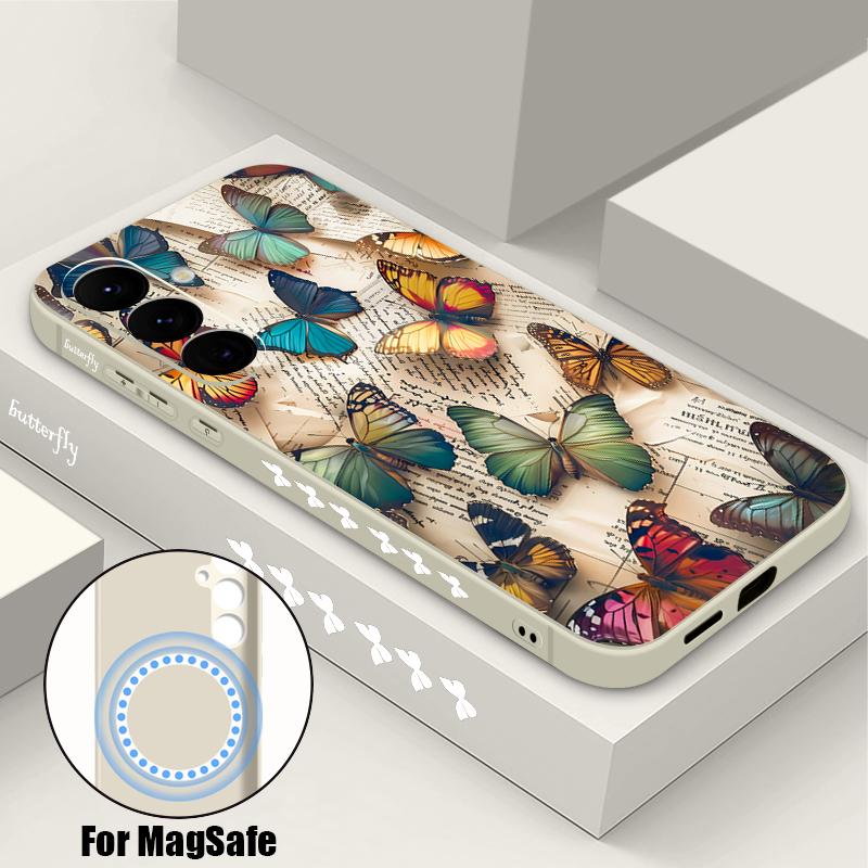 Colorful Butterfly Magnetic Phone Case For Samsung Galaxy S26 S25 S24 Ultra S23 S24 S25 FE S22 Plus For Magsafe Soft TPU Cover