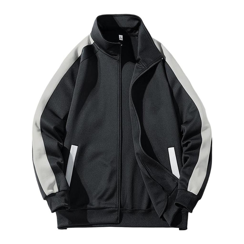 Street Style Solid Color Zip-up Cardigan Stand-up Collar Loose Casual Sports Men's Coat