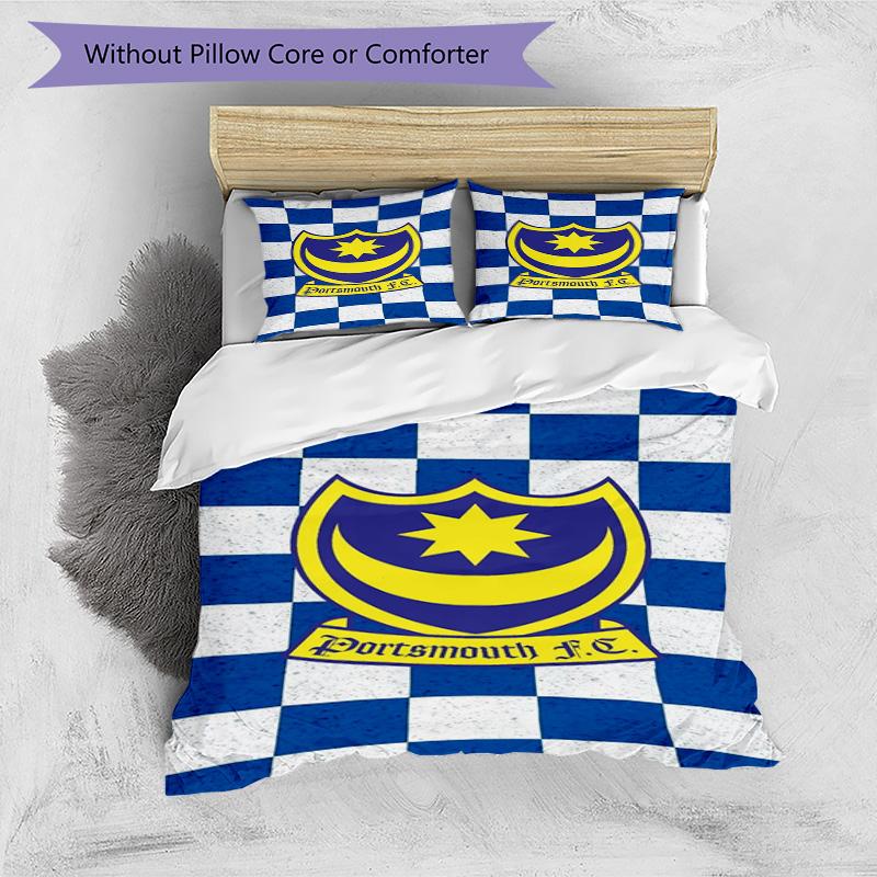 Portsmouth F.C Printed Pattern Duvet Cover Set – includes 1 duvet cover and 2 matching pillowcases Bedroom decor Christmas gifts