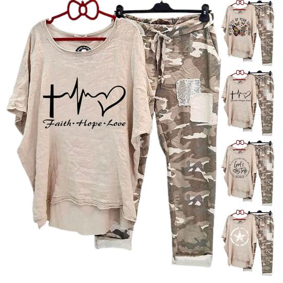 2Pcs/Set Women's Summer Casual Suit Round Neck Printed Breathable Cotton Blend Lightweight Sportswear Outfit Lady Supply