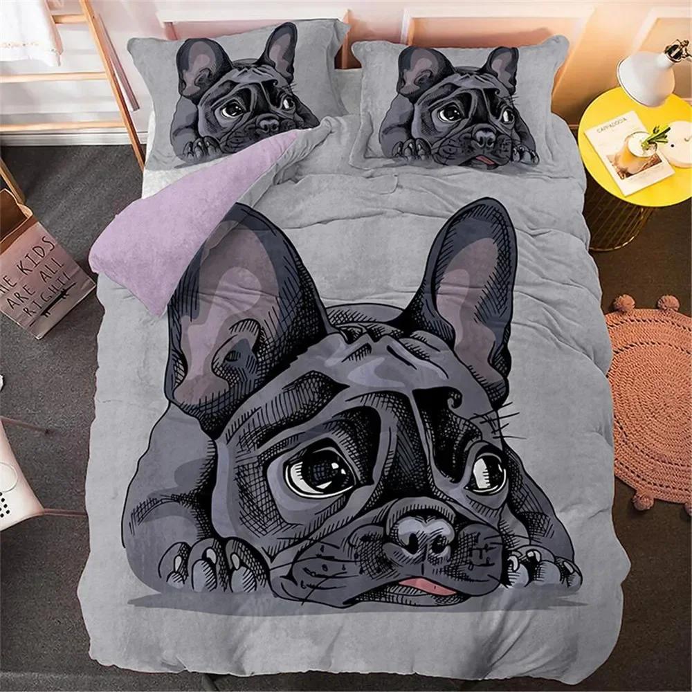 Bulldog Sad and Tired Bulldog Laying Down Pure Breed Comfortable Duvet Quilt Cover Pillowcase Bedding Set Children Home Textile
