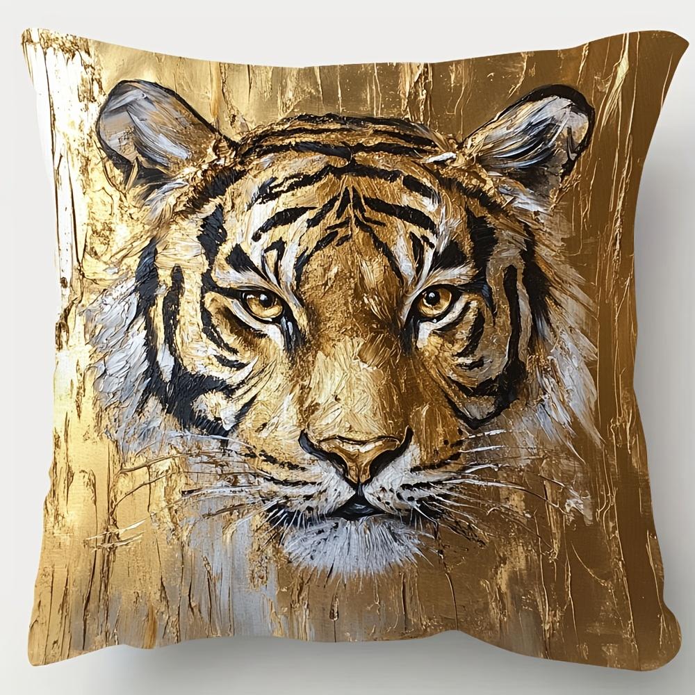 Lavish Golden Tiger DoubleSided Decorative Pillowcase Striking Black Animal Pattern Cushion Cover for Sofa Office Decor