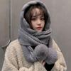 Winter Knitted Hat Ear Protection Fur Ball Warm Caps Women Hooded Scarf Hat