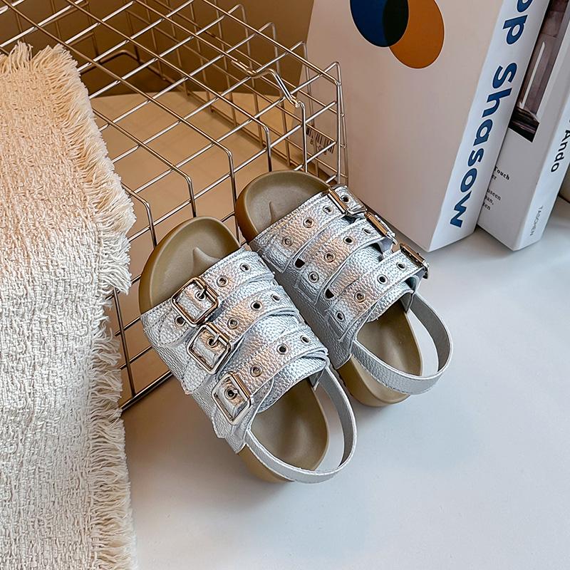 Punk Outdoor Summer Children's Platform Sandals Trendy Rivets Buckle Beach Shoes Boy Non-Slip Girls Casual Wading Sandals J03314