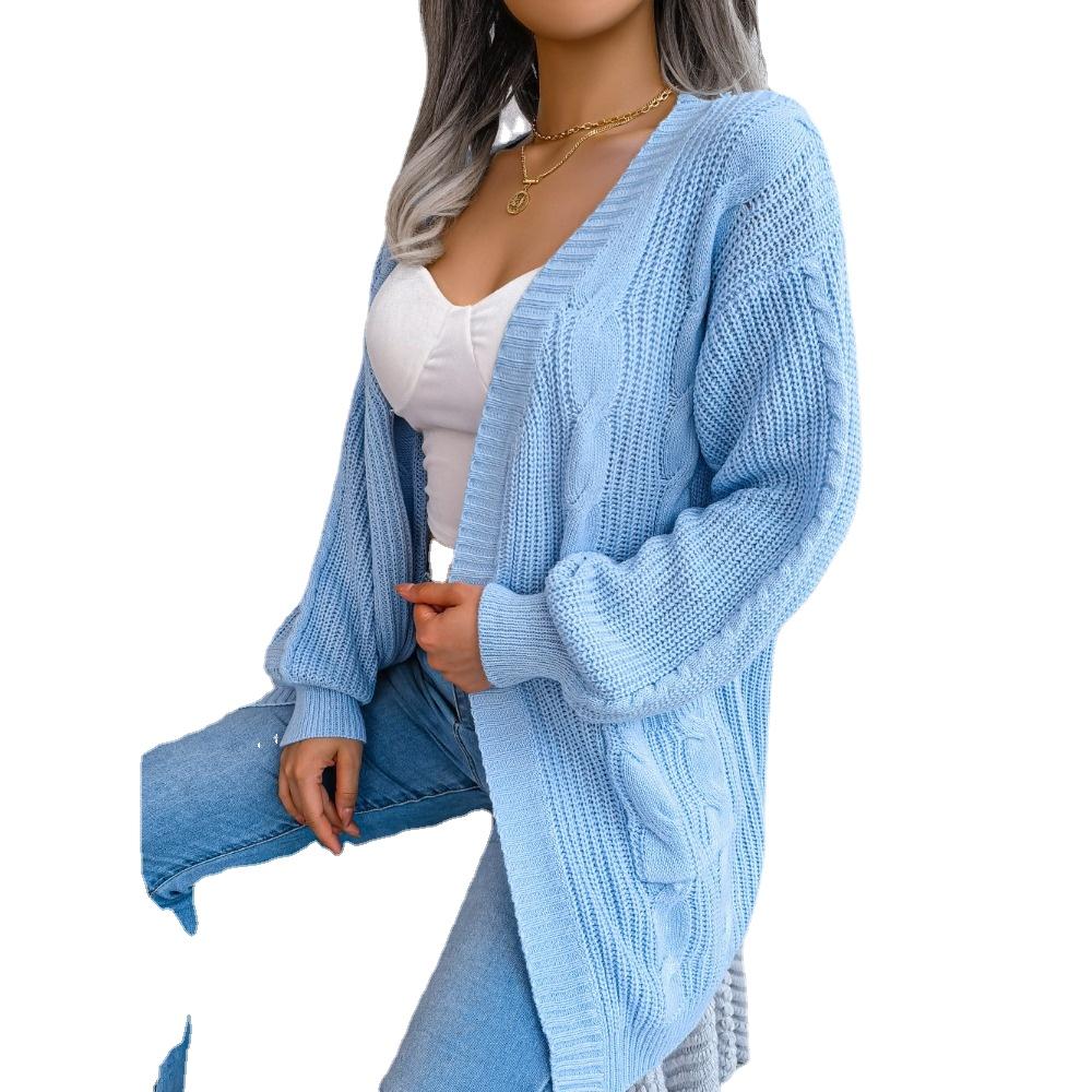 GMXIA Women's Vintage Casual Solid Color Autumn Winter Long Sleeve Loose Jackets & Twist Lantern Cuff Pocket Cardigan Sweater Coats