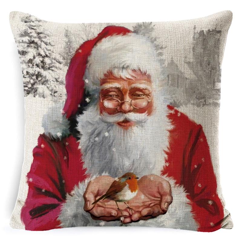 Christmas Snowman Pillowcase Living Room Decoration Linen Pillowcase New Year Santa Claus Christmas Sofa Cushion Cover