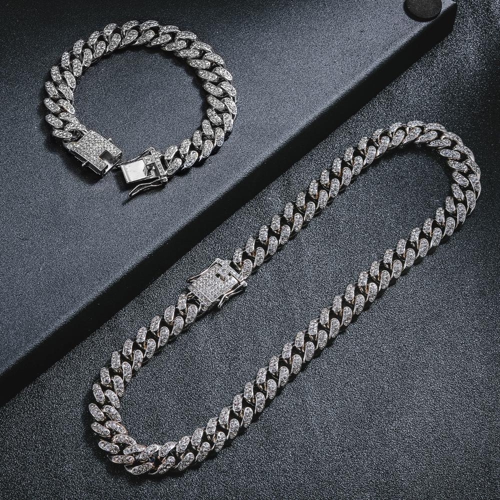 Unisex Hip Hop Diamond-Studded Cuban Chain Bracelet & Necklace