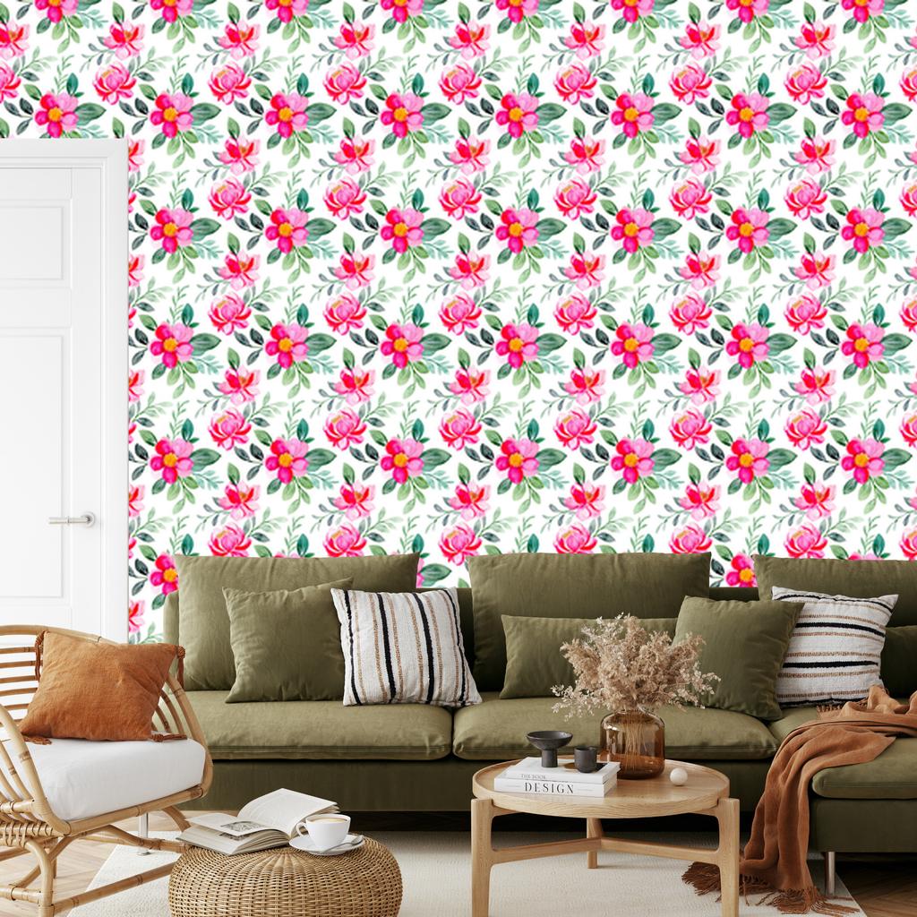 Wallpaper Flowers white, powder pink, light gray and green 50x1000