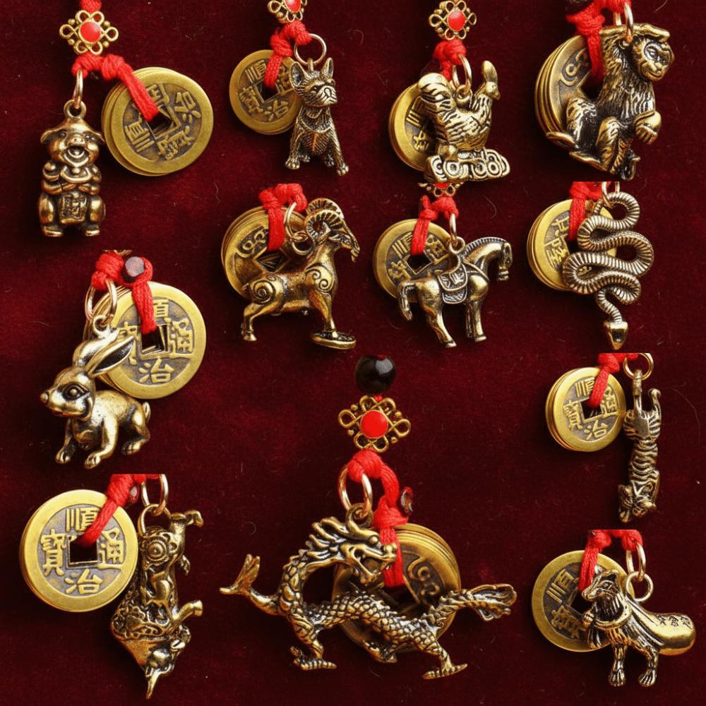 2Pcs Brass Material Five Emperors Money Keychain Fengshui Pendant Personal Accessories