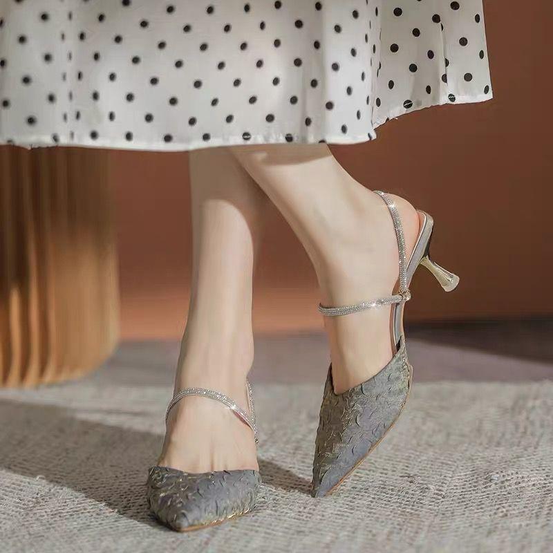 Модные босоножки на шпильках, лето 2024 г., женские босоножки со стразами, на тонком каблуке, женская обувь с бриллиантами для вечеринок, свадеб, с острым носком, дизайнер