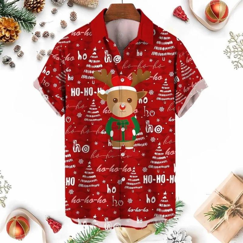 2026 Santa Claus Men's All-Season Casual Short-Sleeve Snowman Shirt