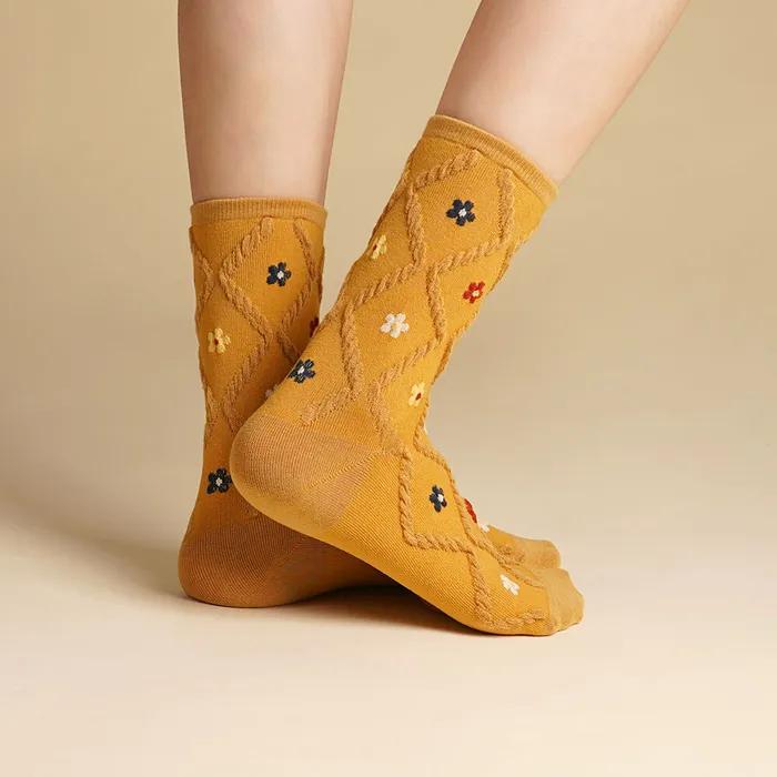 Женские модные носки Kiki Yasocks с тиснением в виде цветов, 5 цветов