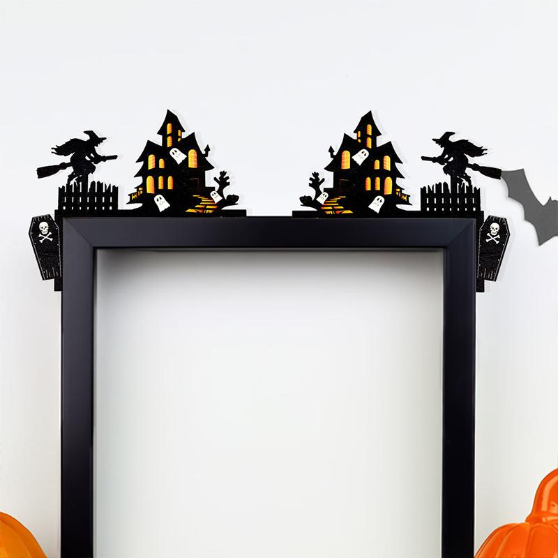 Мумия Надгробие Скелет Черный Кот Призрак Тыква Паутина Хэллоуин Дверная Рама Украшения
