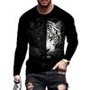 Винтажный принт Мужские футболки с длинным рукавом 3D Тигр Топы Свободная футболка с круглым вырезом Животное Мужская одежда Осень Оверсайз Мужская футболка