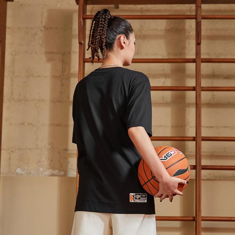 Футболка мужская с коротким рукавом и логотипом баскетбольной серии Li Ning Sports, с заниженной линией плеч, черная, AHSS591-1