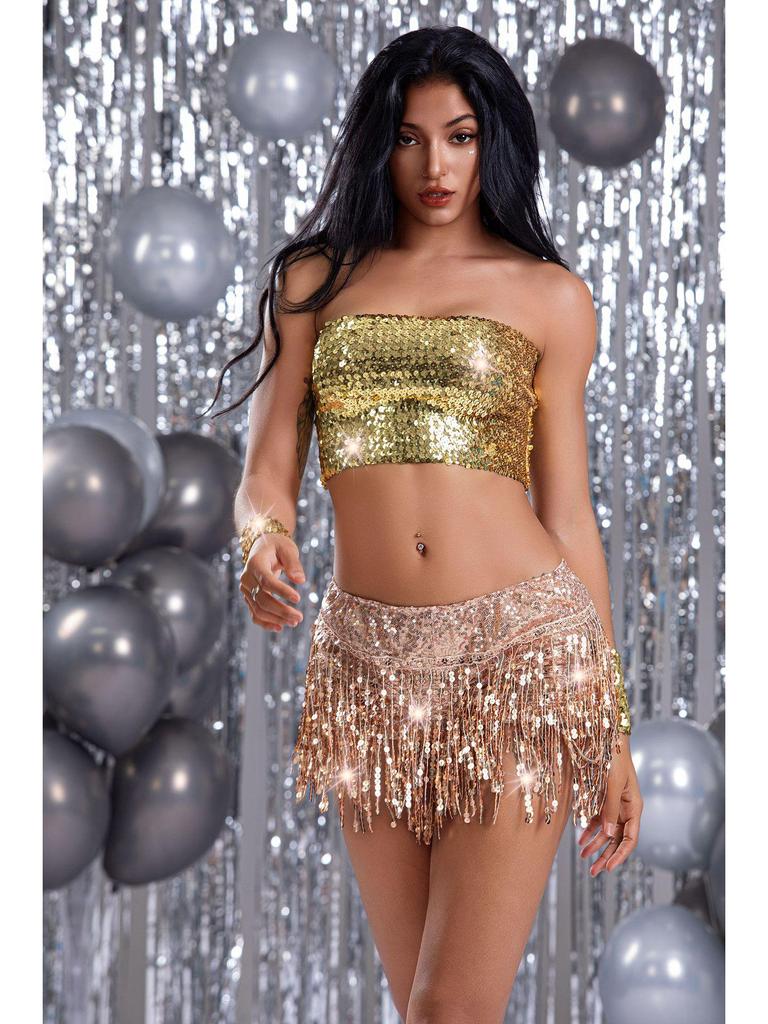 Sequined Tassel Skirt for Latin Dance & Stage Performance - Women's DS Costume with Shorts