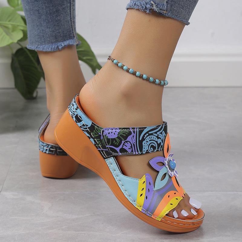 Летние новые импортные туфли на танкетке большого размера в этническом стиле, сандалии, подходящие по цвету, тапочки, модные европейские и американские классные тапочки