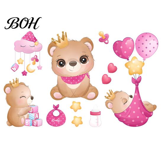 Durable Wall Decals for Playroom Cute Bear Stickers Kids Room, PVC Waterproof Cartoon Animal Versatile Decor Home Office Decals, Removable Art