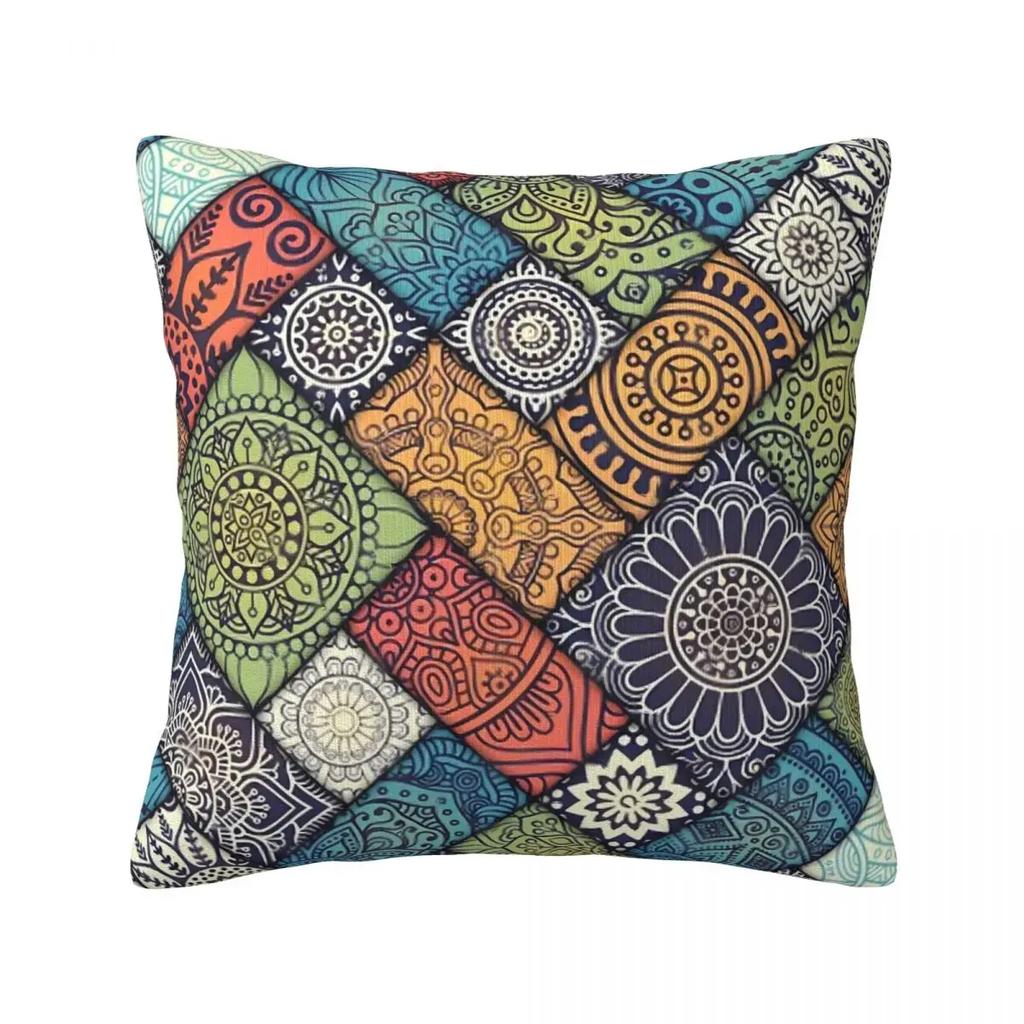 bohemian Large Pillowcase Ethnic Style Bedroom Zipper  Spring Square Cover  S